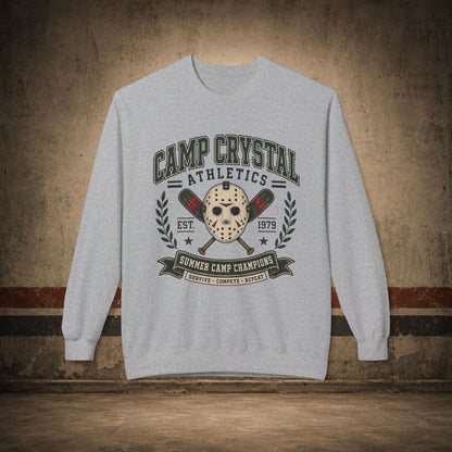 Camp Crystal Athletics Crewneck Sweatshirt – Retro Horror School Logo