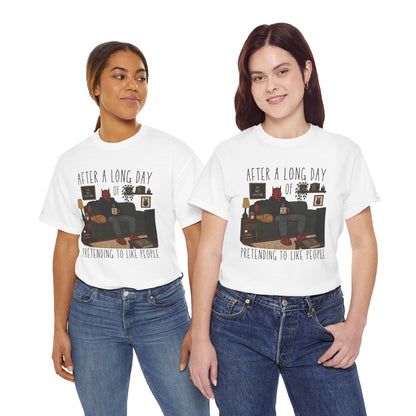 Introvert Humor T-Shirt — "After a Long Day of Pretending to Like People" Graphic Tee