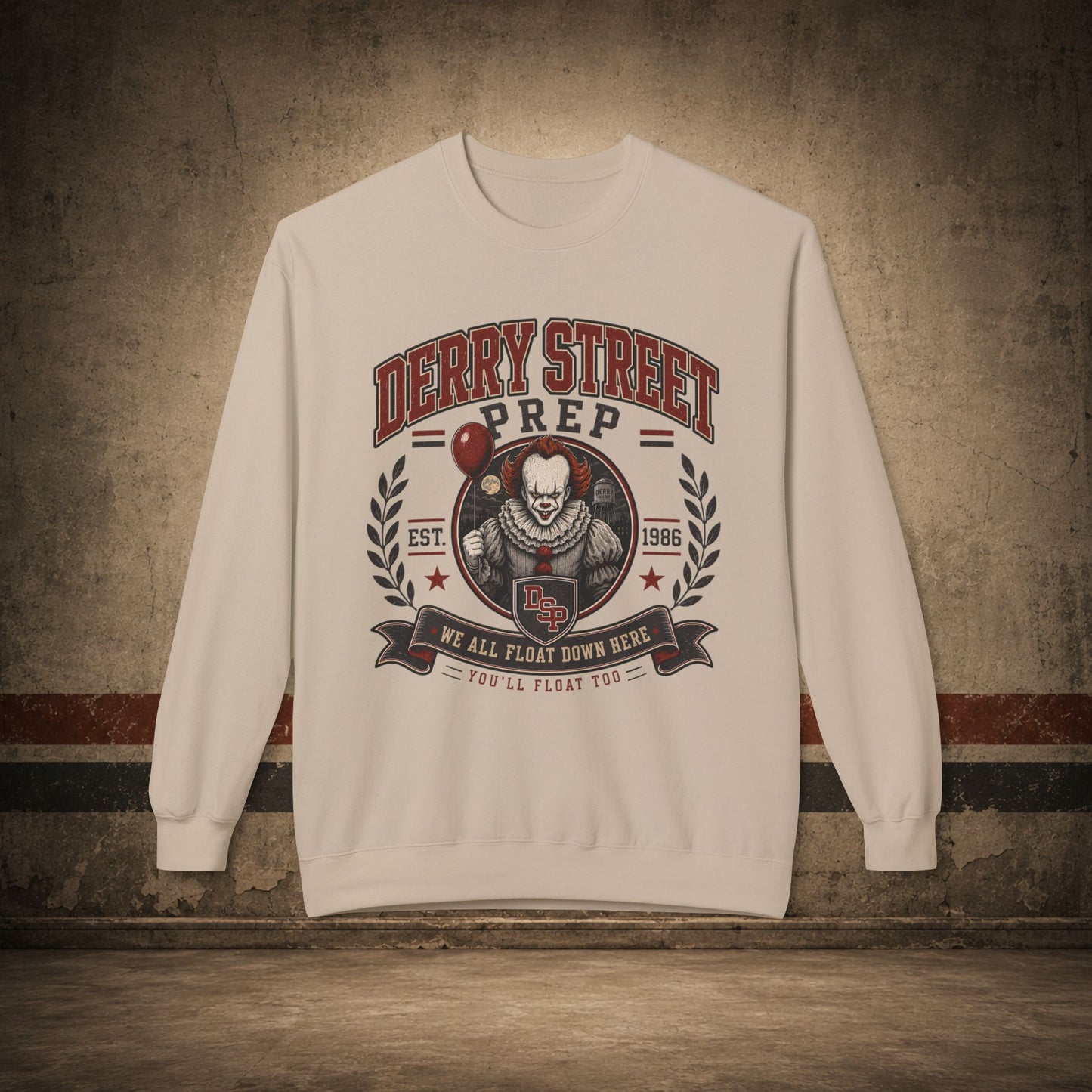 Derry Street Prep Crewneck Sweatshirt – Retro Horror School Logo