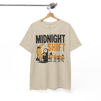 Midnight Shift Pop Art Tee — Moon & Stars 'Clocking In' Night Tee