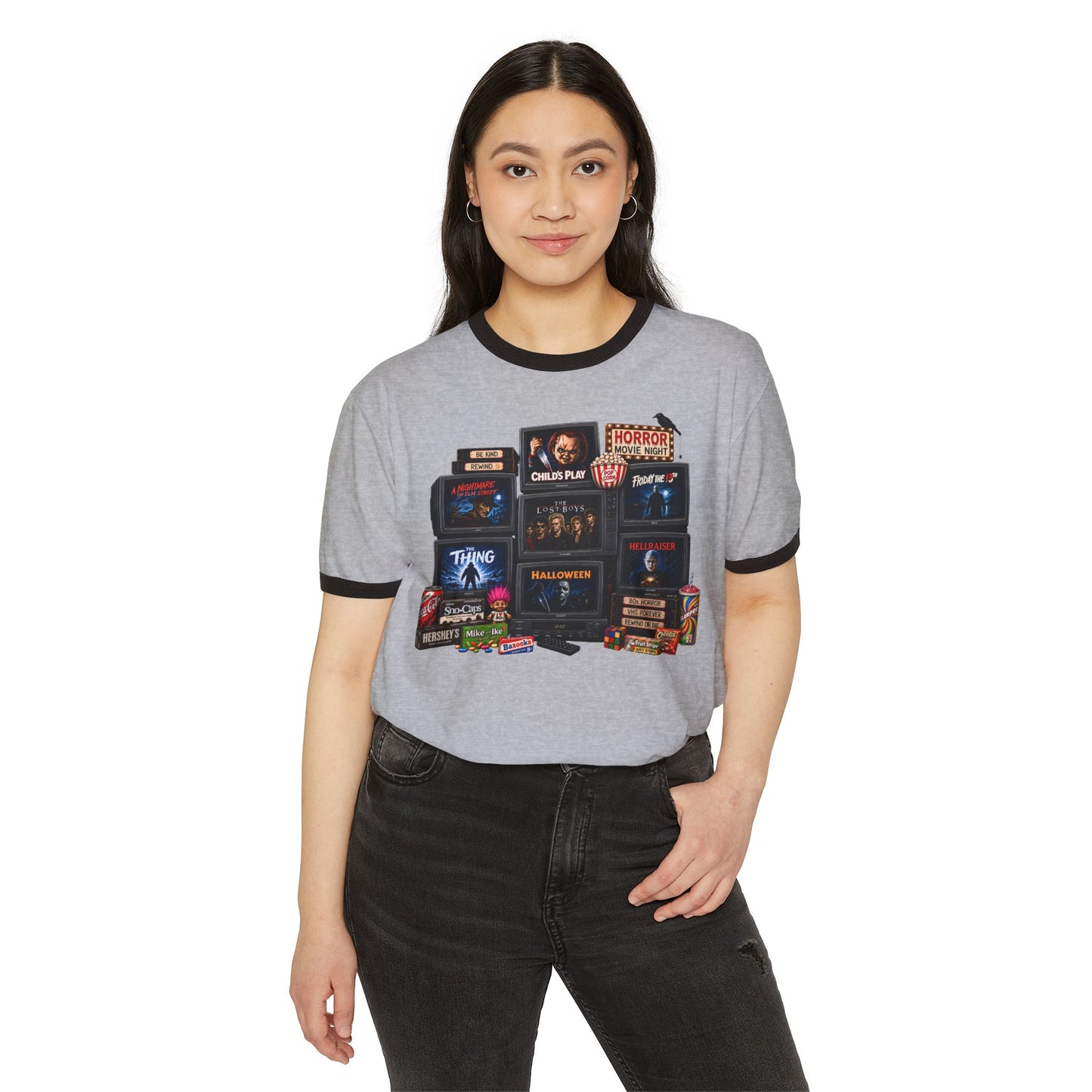 Retro Horror Movie Collage Ringer Tee