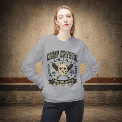 Camp Crystal Athletics Crewneck Sweatshirt – Retro Horror School Logo