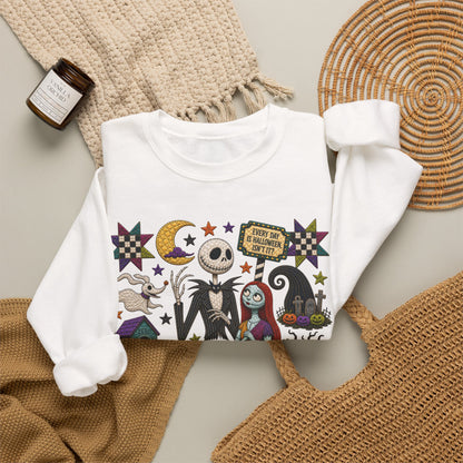 Halloween Crewneck Sweatshirt — 'I Am the Pumpkin King' Jack Skellington Quilt Style Design