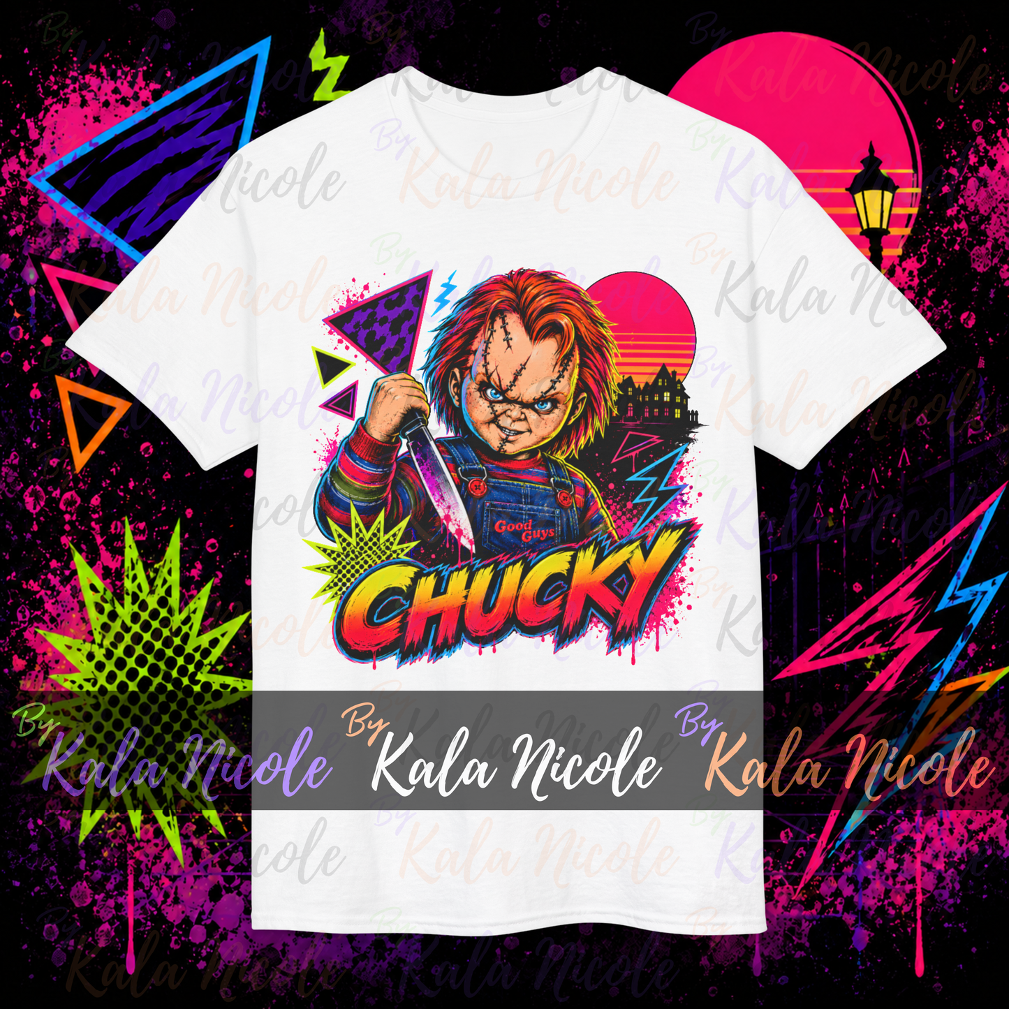 80s Neon Horror PNG | Scary Doll Slasher PNG