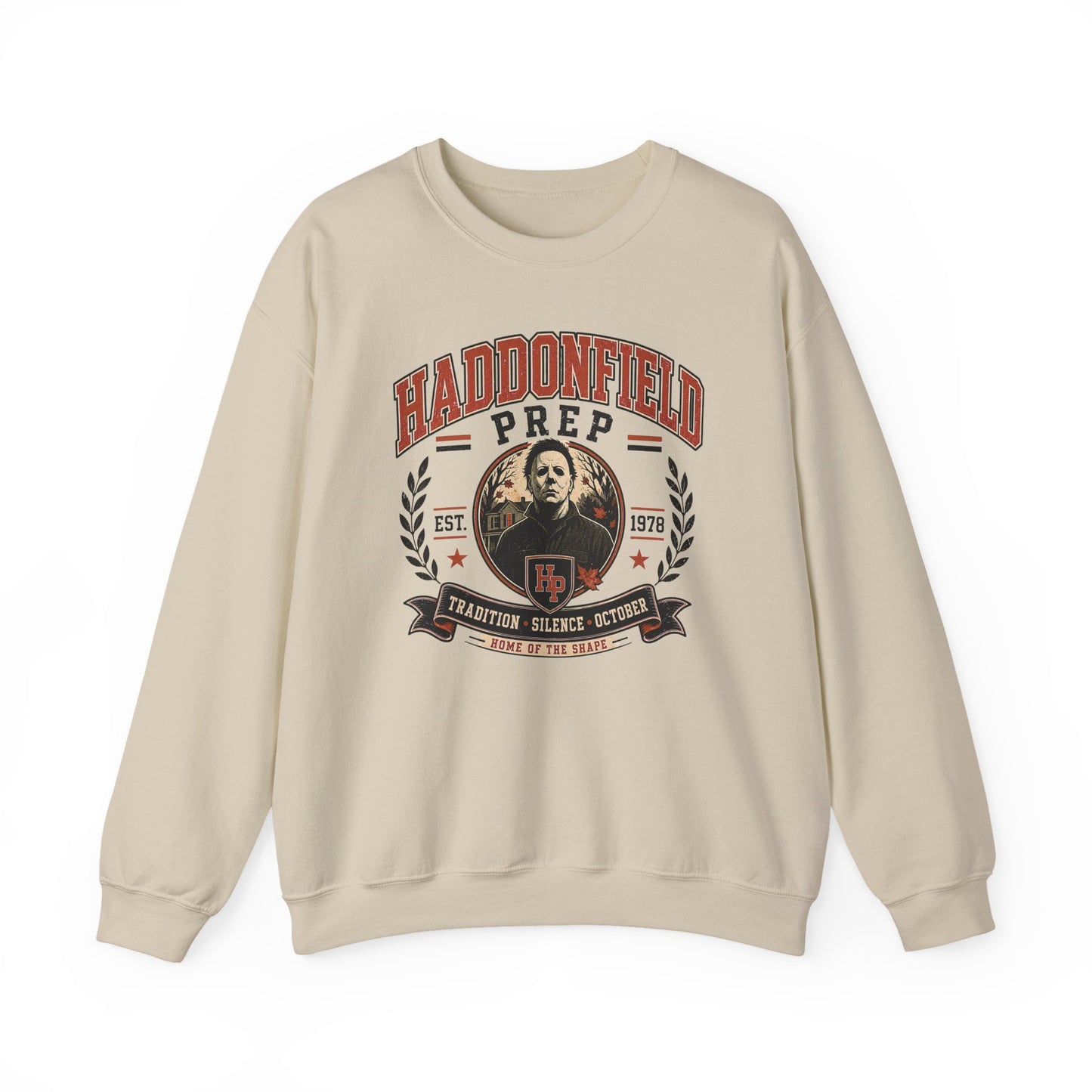 Haddonfield Prep Crewneck Sweatshirt — Retro Horror School Logo