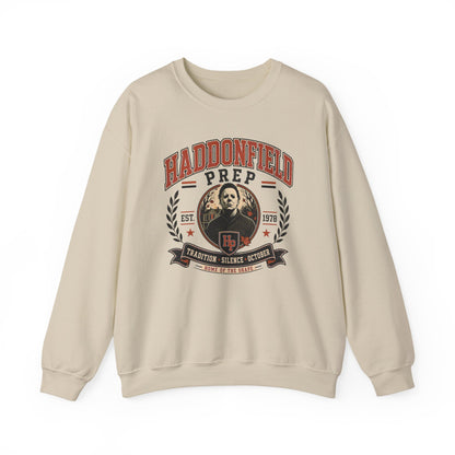 Haddonfield Prep Crewneck Sweatshirt — Retro Horror School Logo