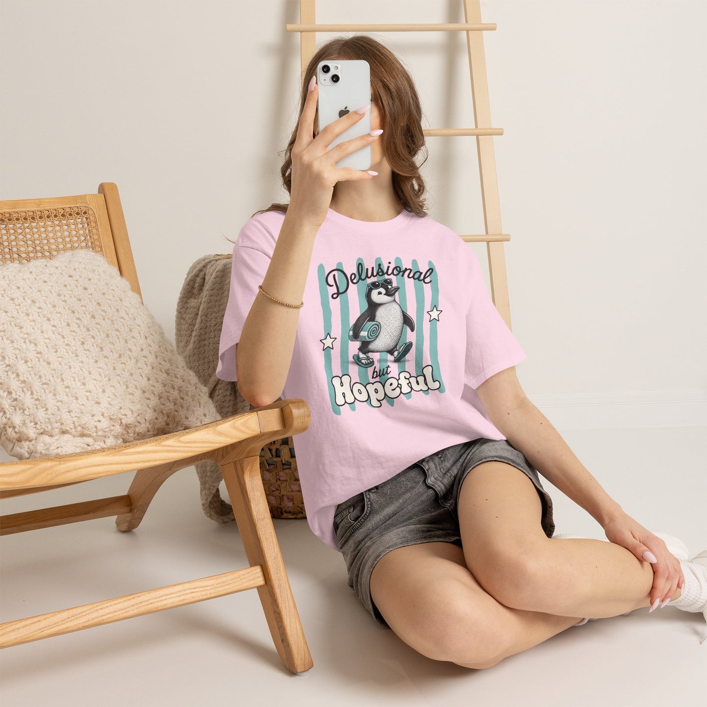 Delusional But Hopeful Retro Penguin Graphic Tee