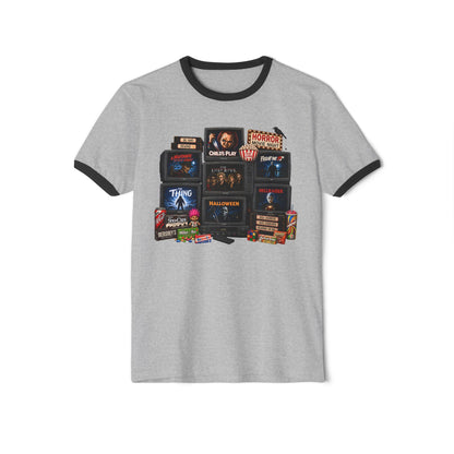 Retro Horror Movie Collage Ringer Tee