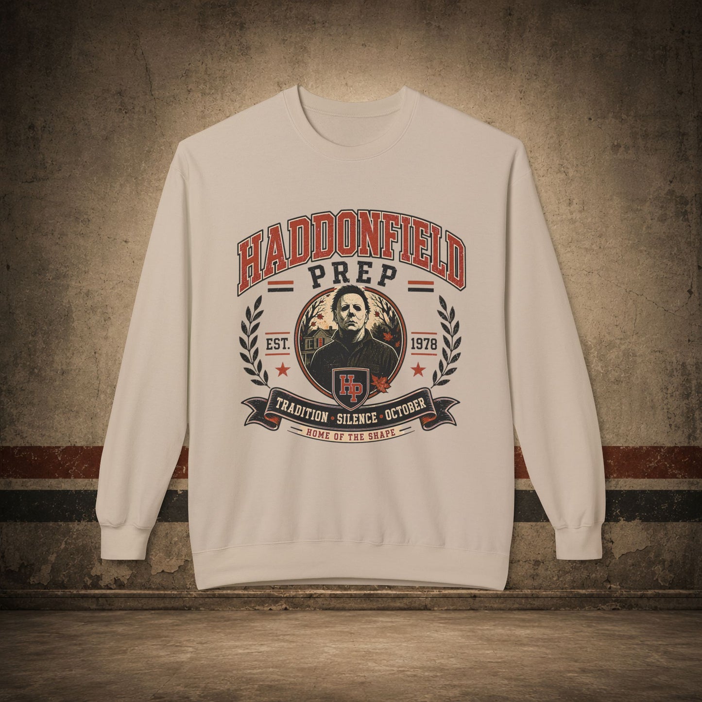 Haddonfield Prep Crewneck Sweatshirt – Retro Horror School Logo