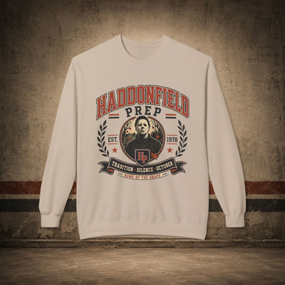 Haddonfield Prep Crewneck Sweatshirt – Retro Horror School Logo