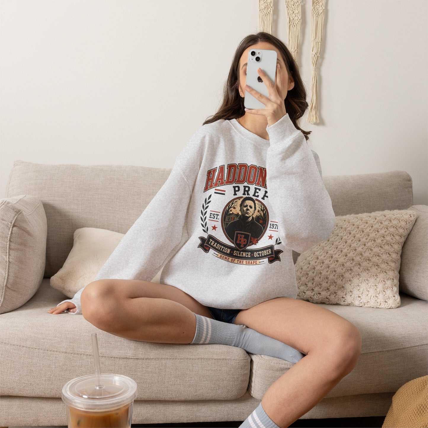 Haddonfield Prep Crewneck Sweatshirt — Retro Horror School Logo