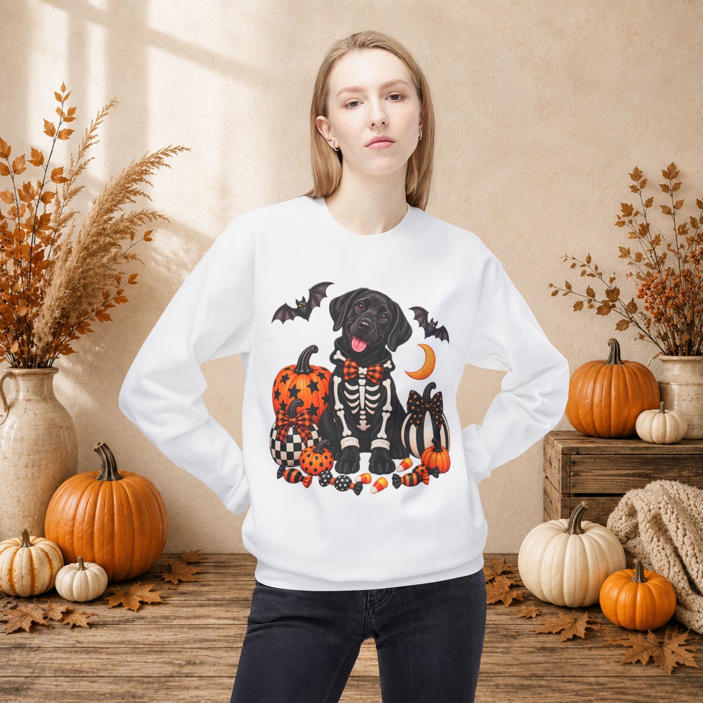 Black Lab Skeleton Halloween Sweatshirt