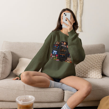 Horror Classics Crewneck Sweatshirt — Retro VHS Movie Stack Design