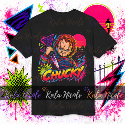 80s Neon Horror PNG | Scary Doll Slasher PNG