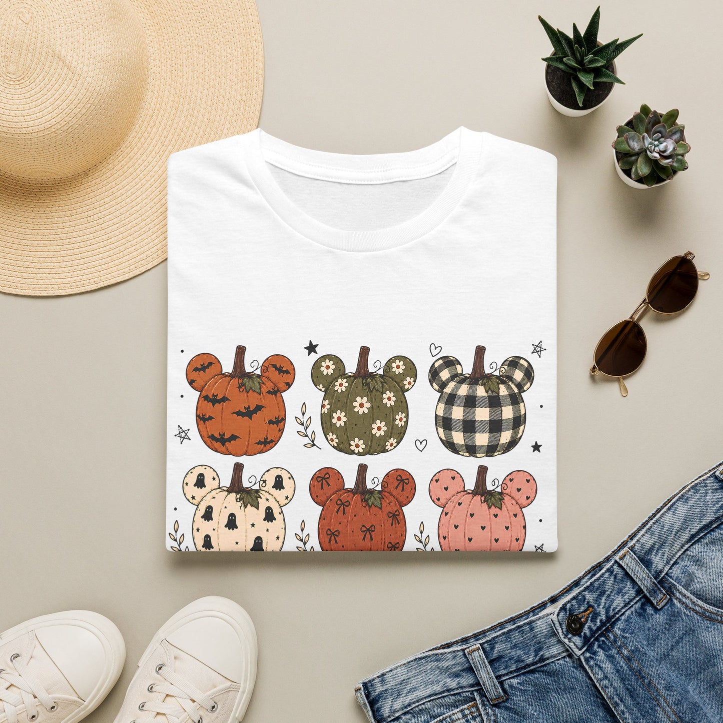 Mickey Pumpkin Patch Tee — Cute Plaid & Floral Halloween T-Shirt