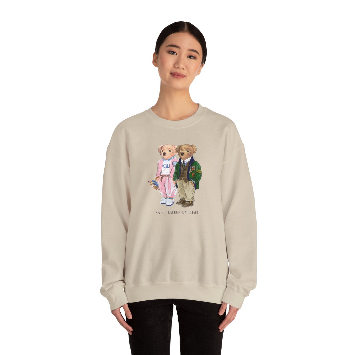 Personalized Couples Crewneck Sweatshirt — Custom Bear Illustration | Gift for Him & Her