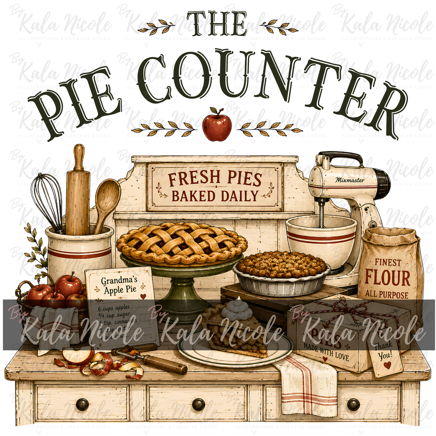 The Pie Counter PNG | Baker PNG | Vintage Country Fall Clipart (Digital Download)