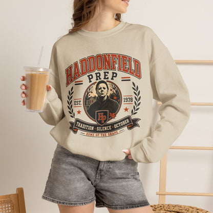 Haddonfield Prep Crewneck Sweatshirt – Retro Horror School Logo