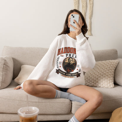 Haddonfield Prep Crewneck Sweatshirt – Retro Horror School Logo