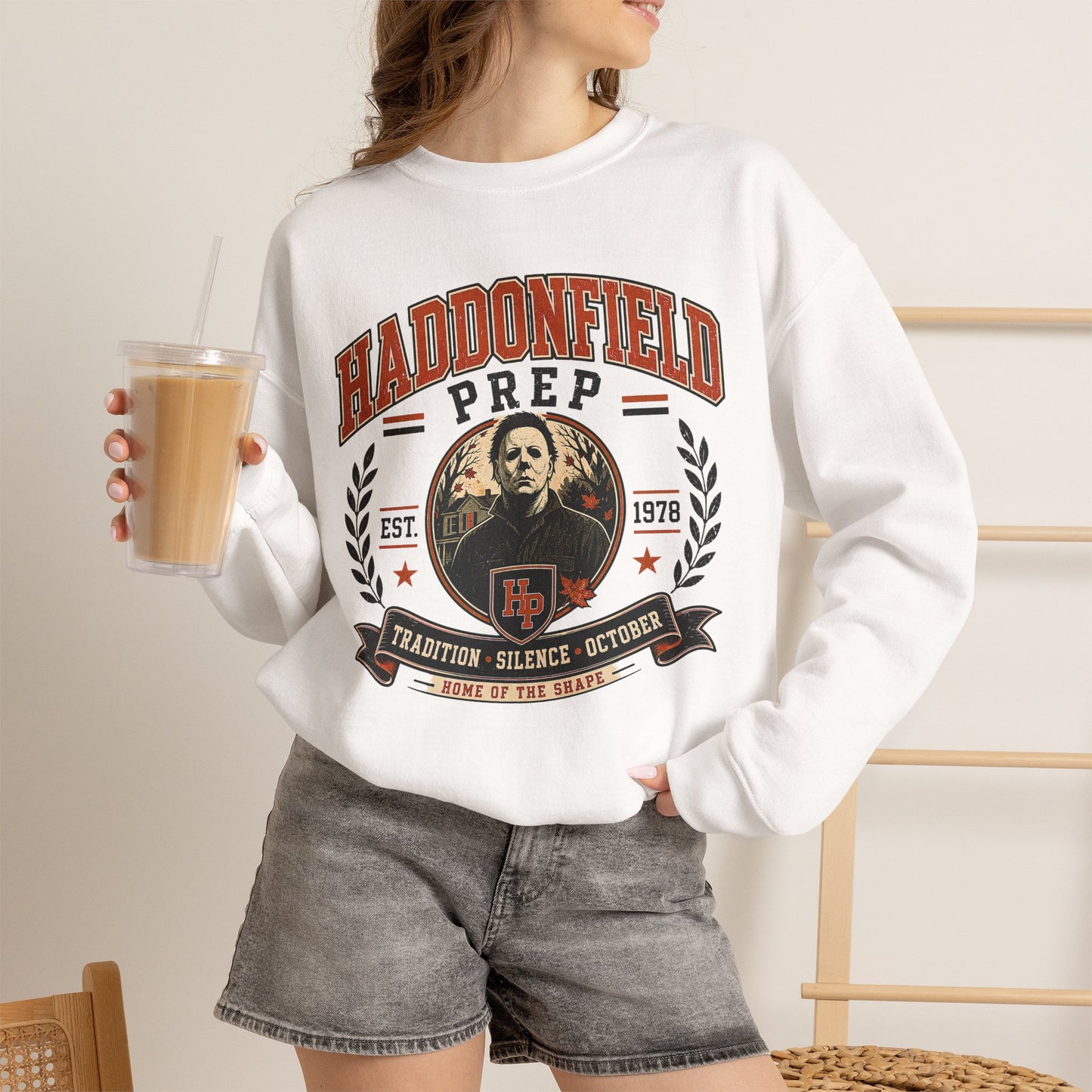 Haddonfield Prep Crewneck Sweatshirt – Retro Horror School Logo