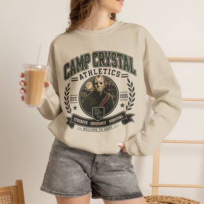 Camp Crystal College Crewneck Sweatshirt – Retro Horror School Logo