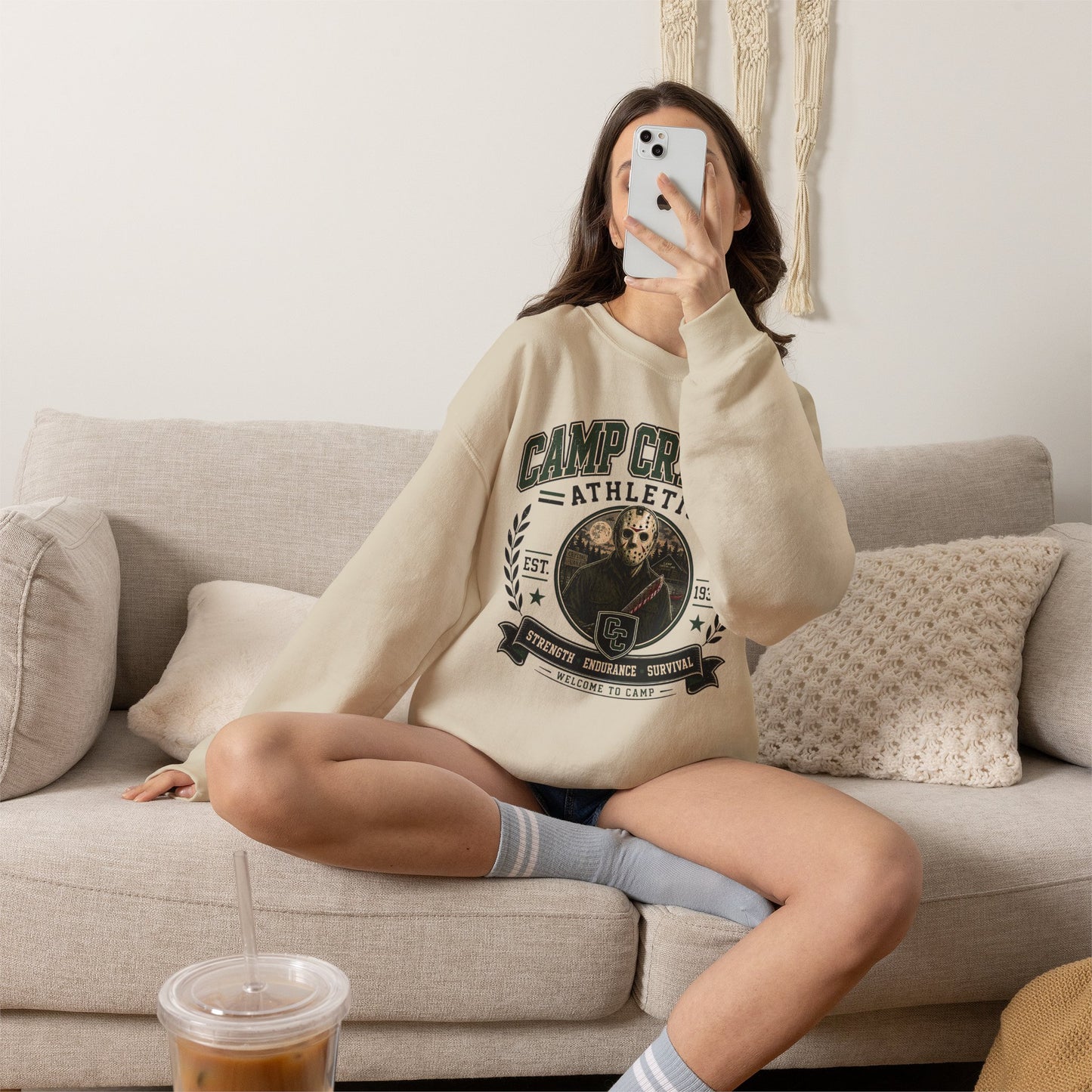 Camp Crystal College Crewneck Sweatshirt – Retro Horror School Logo