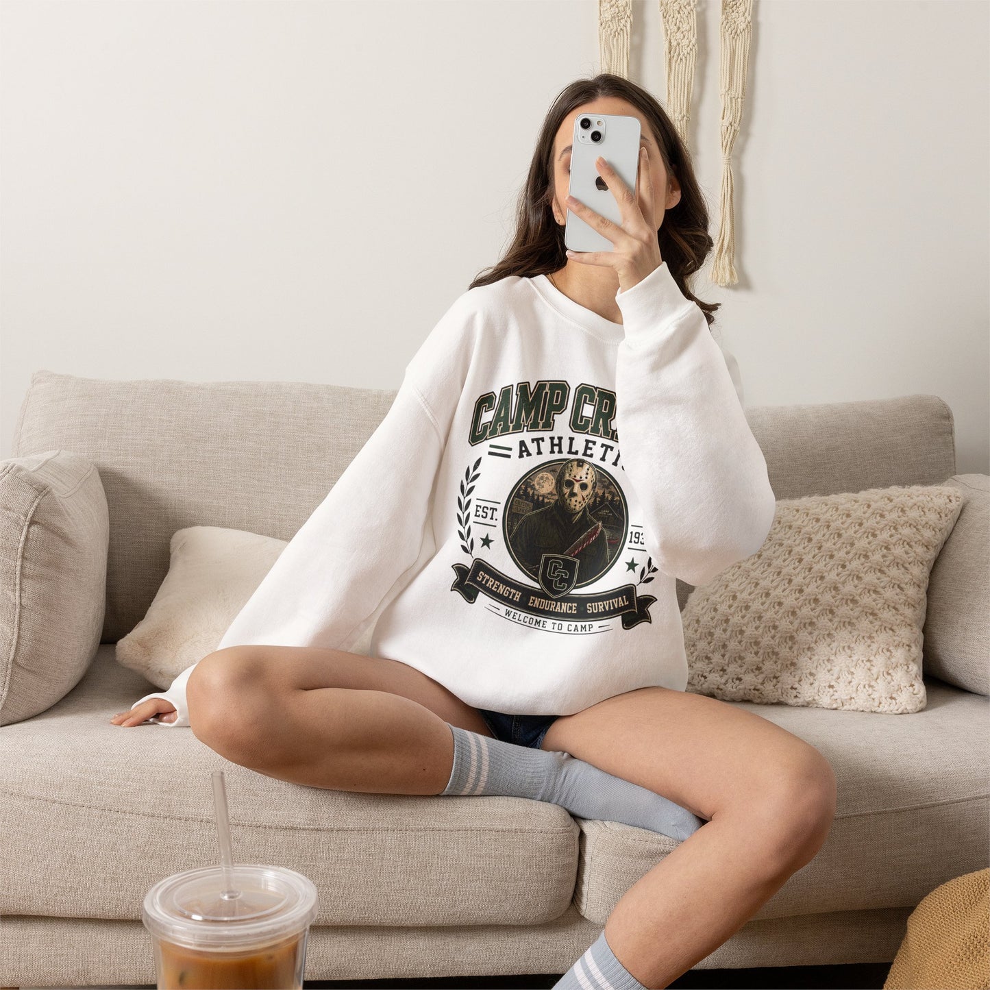 Camp Crystal College Crewneck Sweatshirt – Retro Horror School Logo