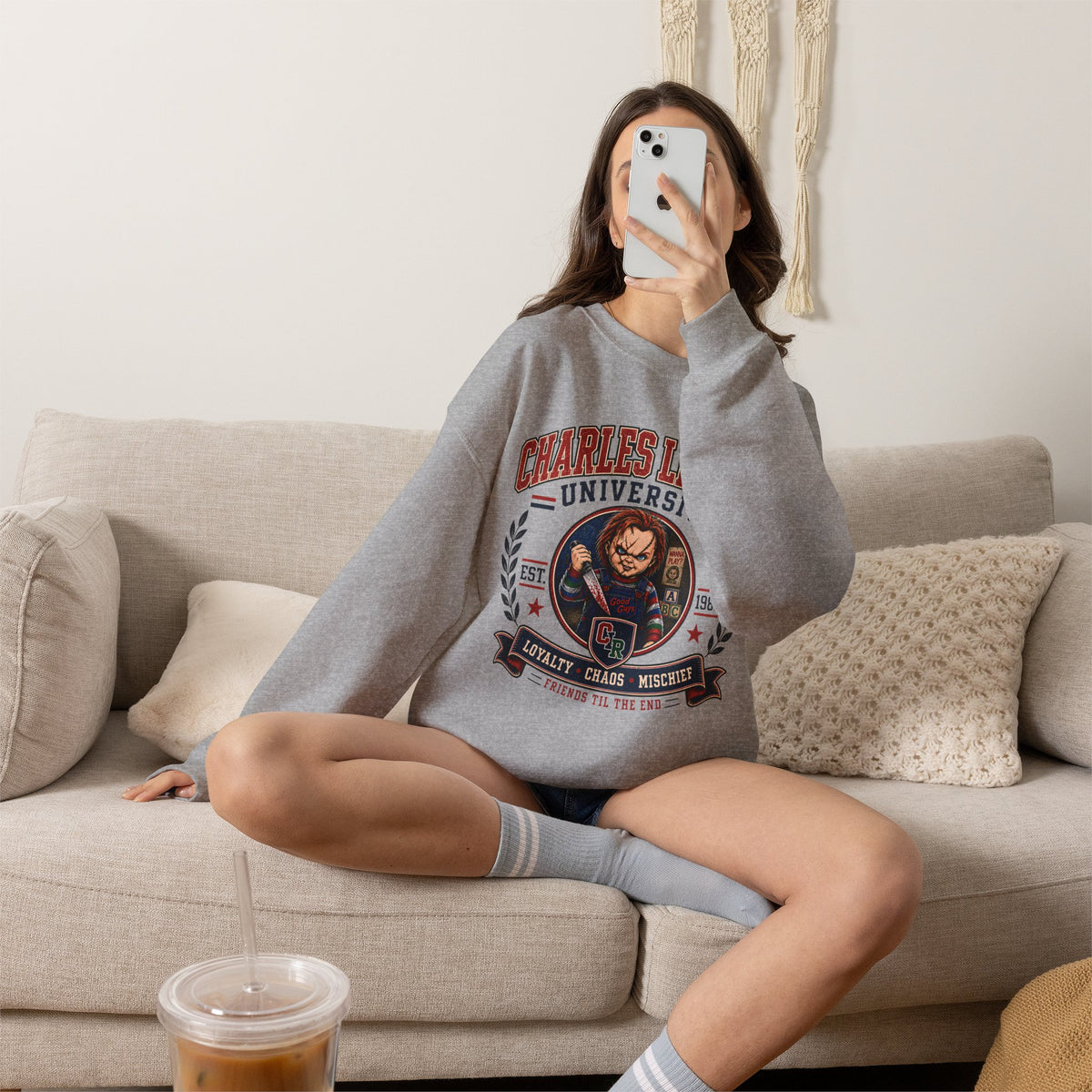 Charles Lee Ray University Crewneck Sweatshirt – Retro Horror School Logo