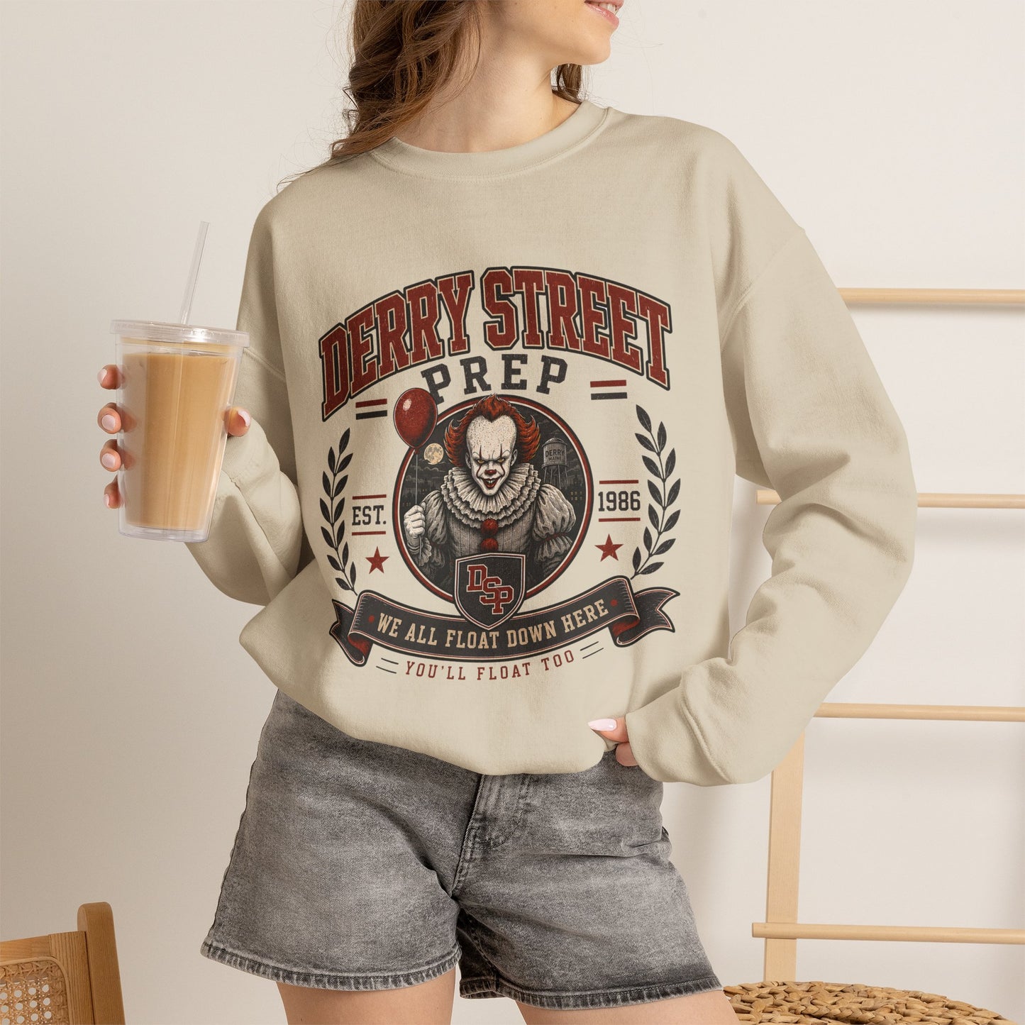Derry Street Prep Crewneck Sweatshirt – Retro Horror School Logo