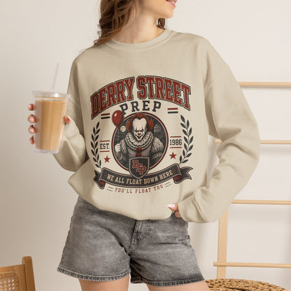 Derry Street Prep Crewneck Sweatshirt – Retro Horror School Logo