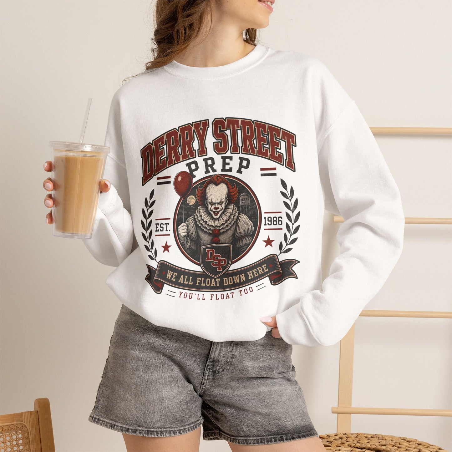 Derry Street Prep Crewneck Sweatshirt – Retro Horror School Logo