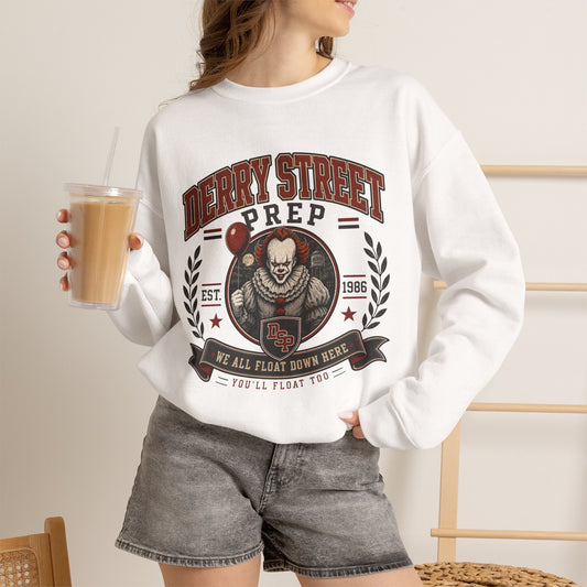 Derry Street Prep Crewneck Sweatshirt – Retro Horror School Logo