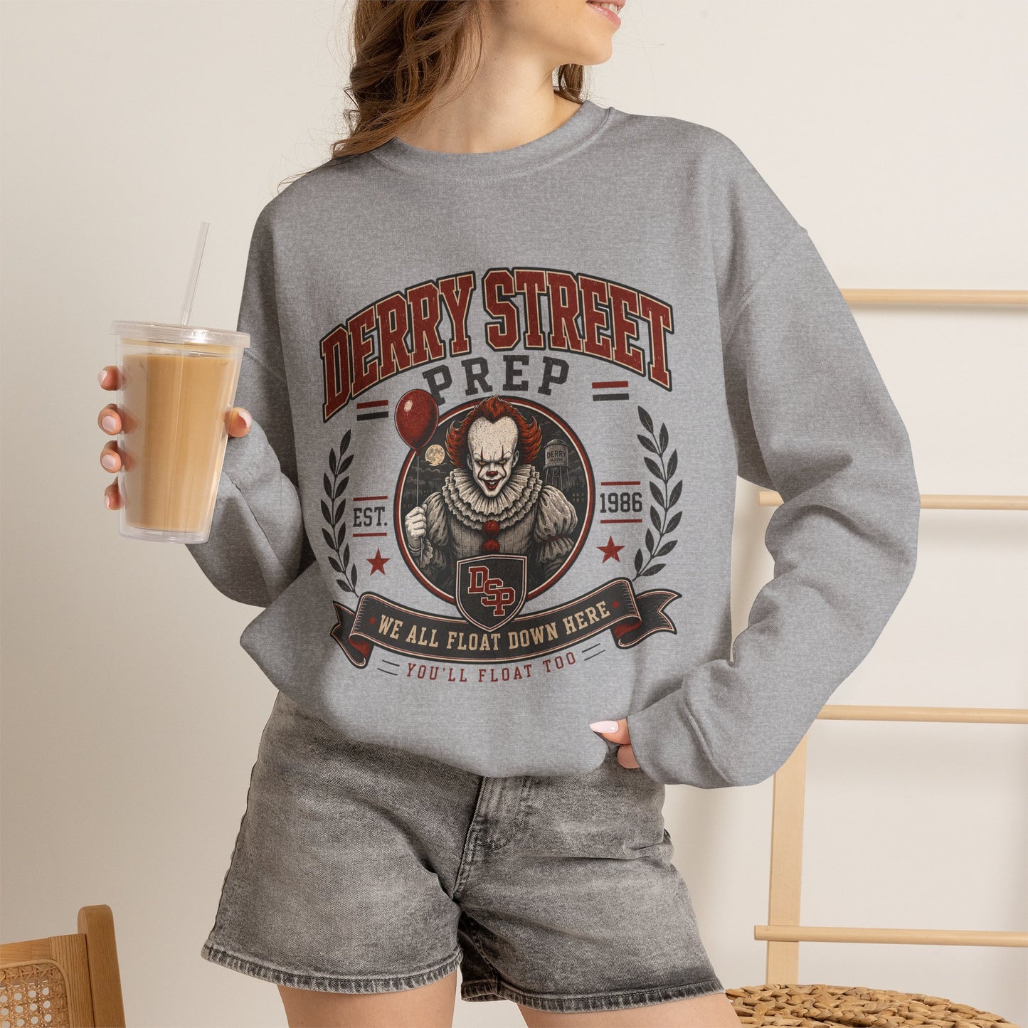 Derry Street Prep Crewneck Sweatshirt – Retro Horror School Logo