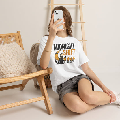 Midnight Shift Pop Art Tee — Moon & Stars 'Clocking In' Night Tee