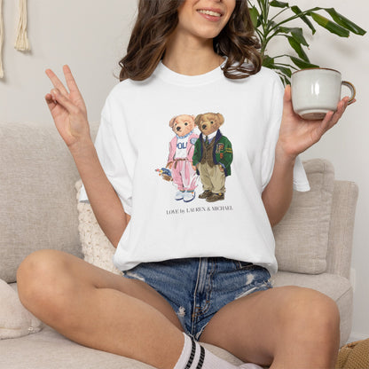 Personalized Couples T-Shirt — Custom Teddy Bear Graphic Tee | Gift for Him & Her