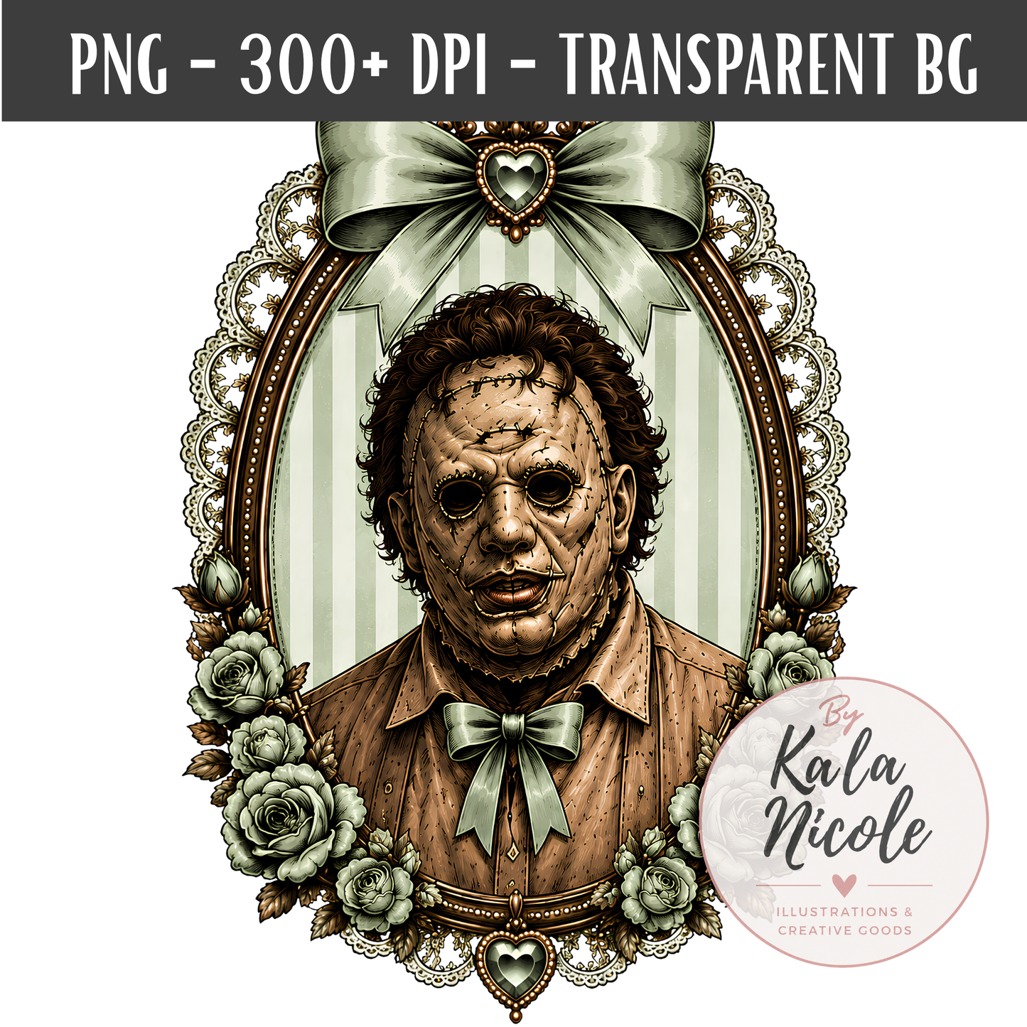 Coquette Horror Portrait PNG | Chainsaw Slasher