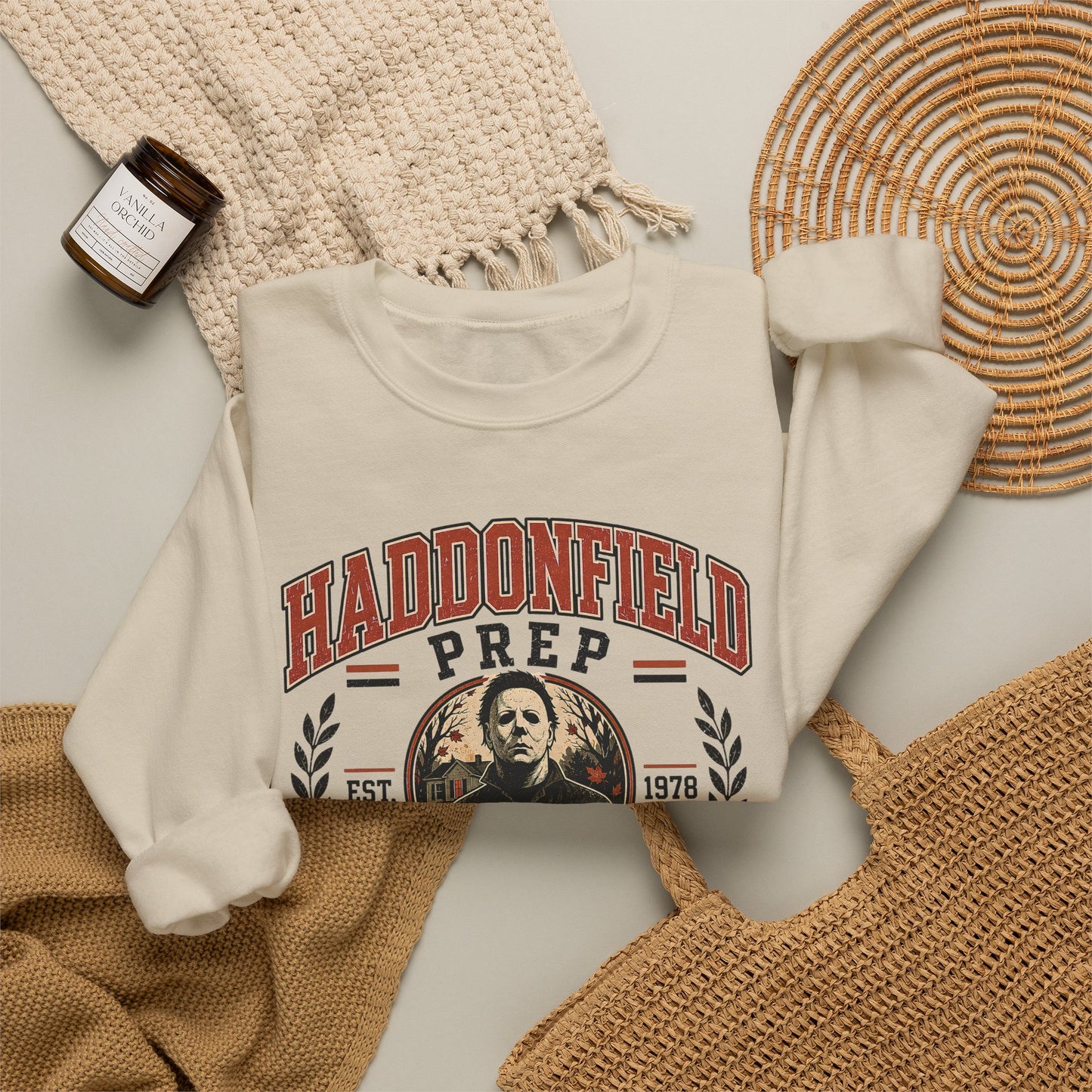 Haddonfield Prep Crewneck Sweatshirt — Retro Horror School Logo