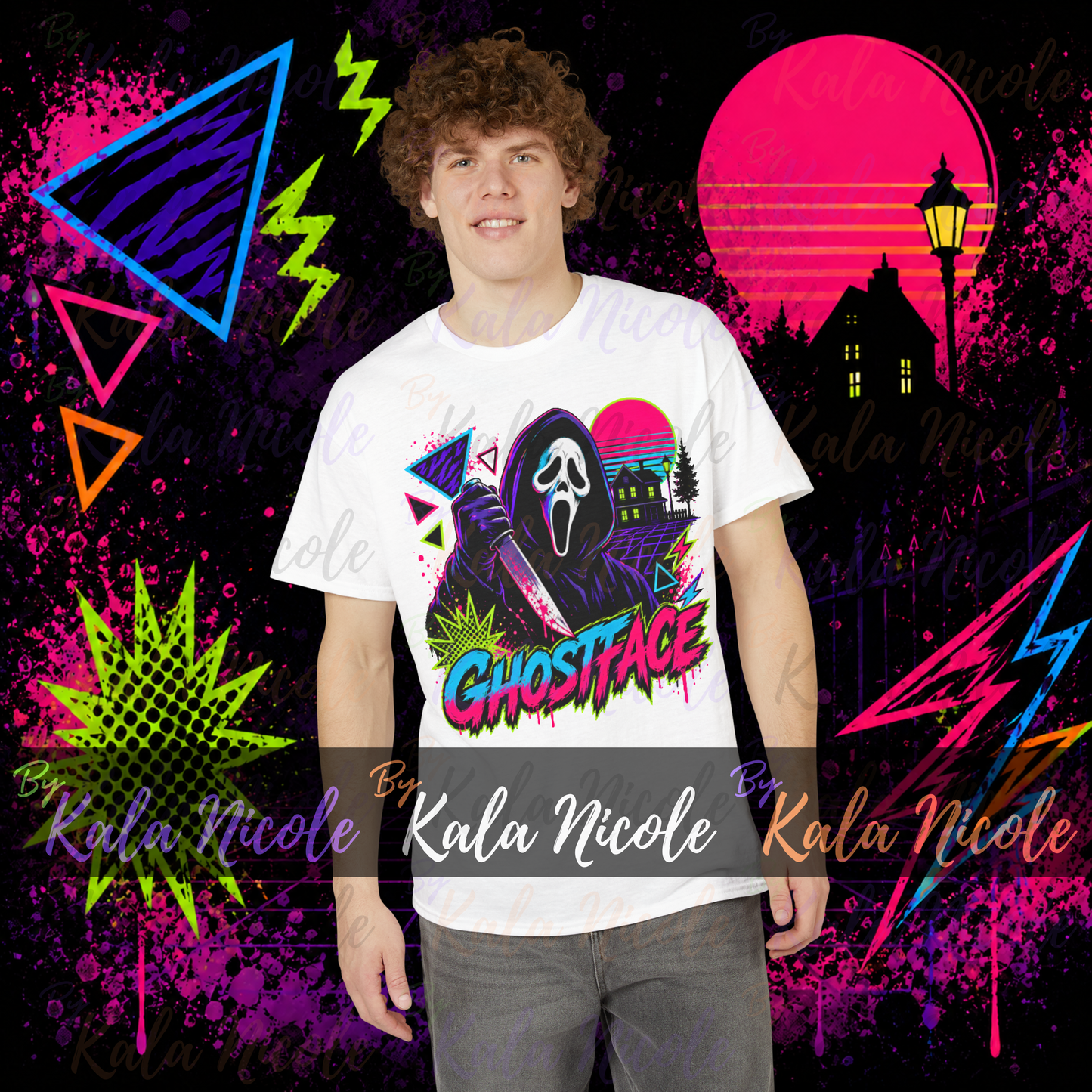 80s Neon Horror PNG | Ghost Mask Slasher PNG