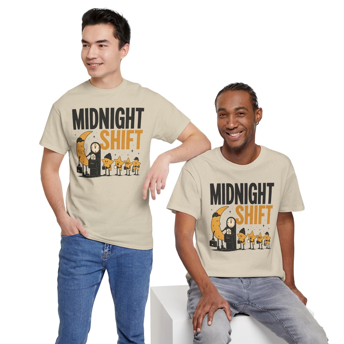 Midnight Shift Pop Art Tee — Moon & Stars 'Clocking In' Night Tee