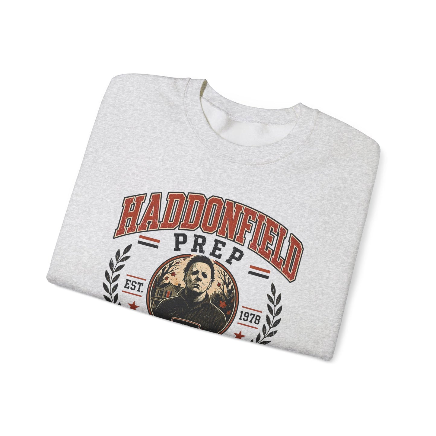 Haddonfield Prep Crewneck Sweatshirt — Retro Horror School Logo