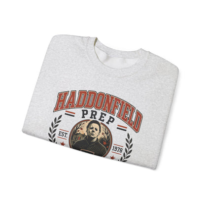 Haddonfield Prep Crewneck Sweatshirt — Retro Horror School Logo
