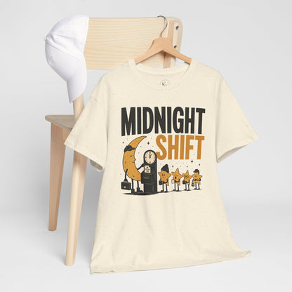 Midnight Shift Pop Art Tee — Moon & Stars 'Clocking In' Night Tee