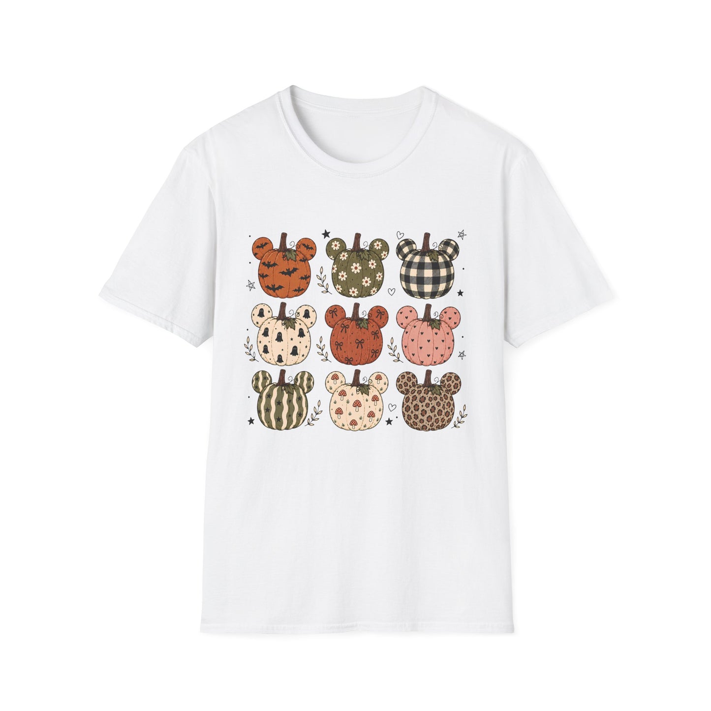 Mickey Pumpkin Patch Tee — Cute Plaid & Floral Halloween T-Shirt