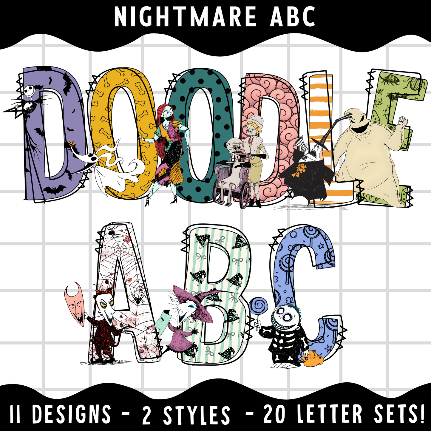 Nightmare Before Christmas Alphabet PNG Bundle | ABC