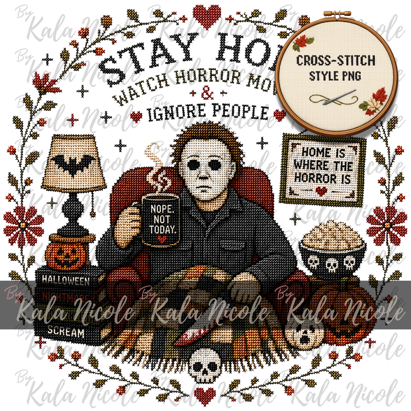 Horror Movie Cross-Stitch PNG | Michael Myers Stay Home