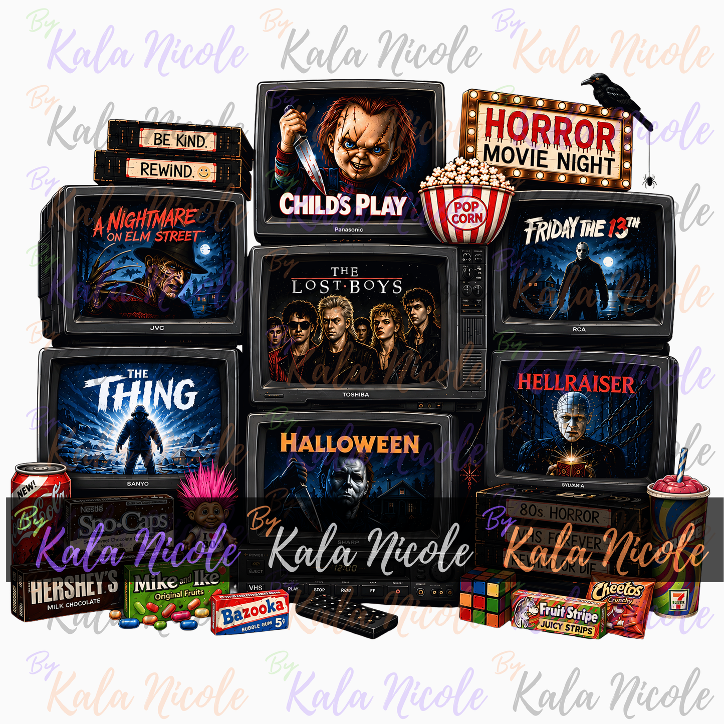 Horror Movie Night 80s PNG | Trendy Halloween PNG | Horror Movie Clipart (Digital Download)