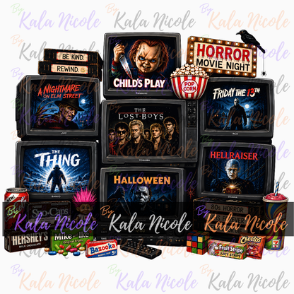 Horror Movie Night 80s PNG | Trendy Halloween PNG | Horror Movie Clipart (Digital Download)