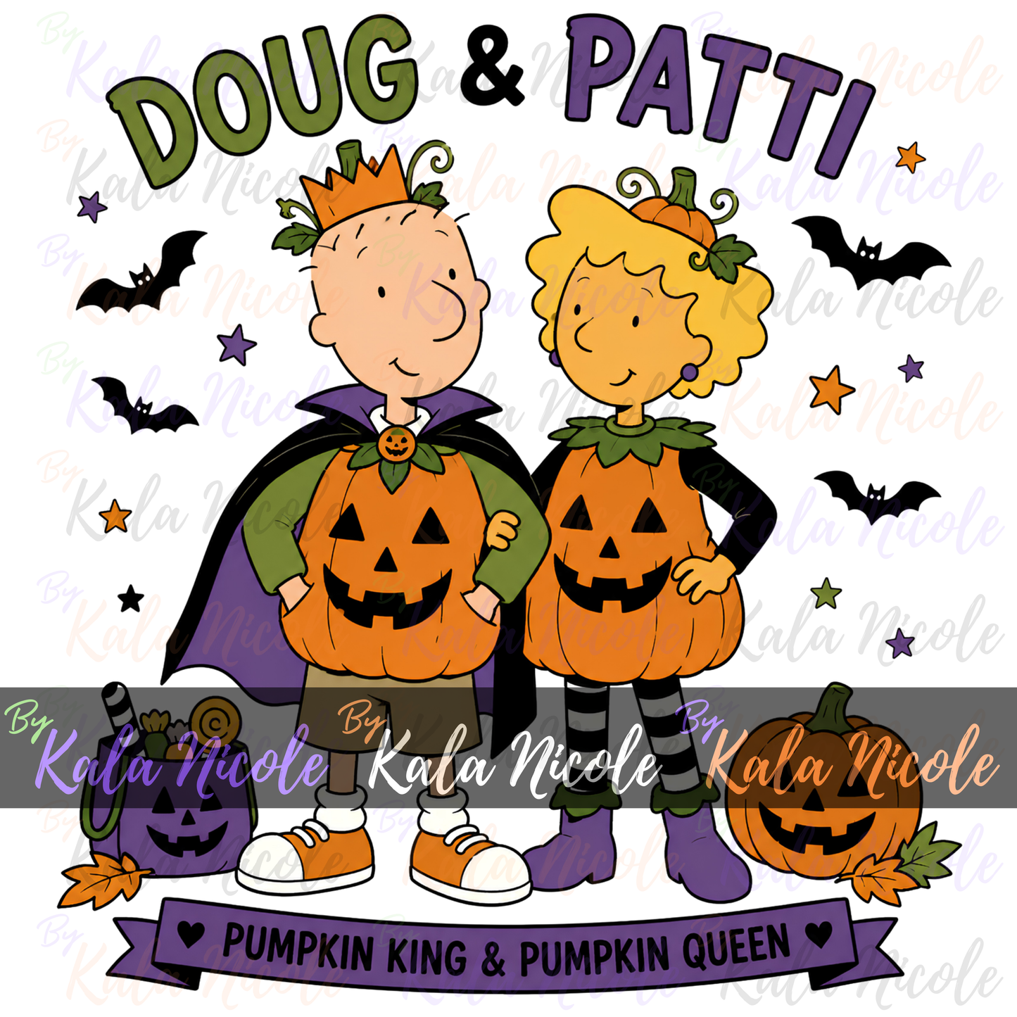 90s Cartoon Halloween Pumpkin Couple PNG