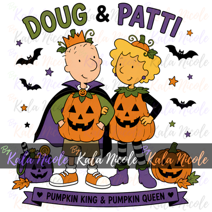 90s Cartoon Halloween Pumpkin Couple PNG