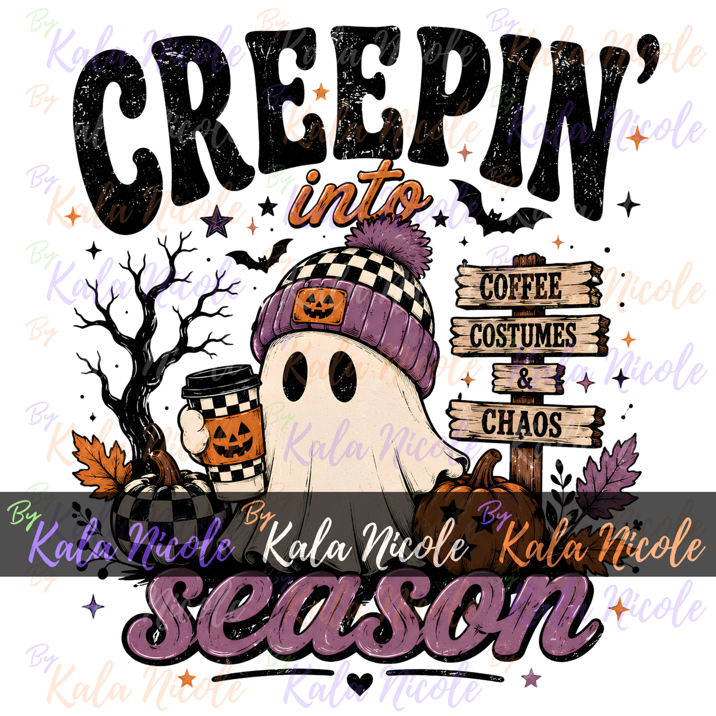 Creepin' Into Season PNG | Trendy Halloween PNG | Fall PNG | Cute Ghost Clipart (Digital Download)